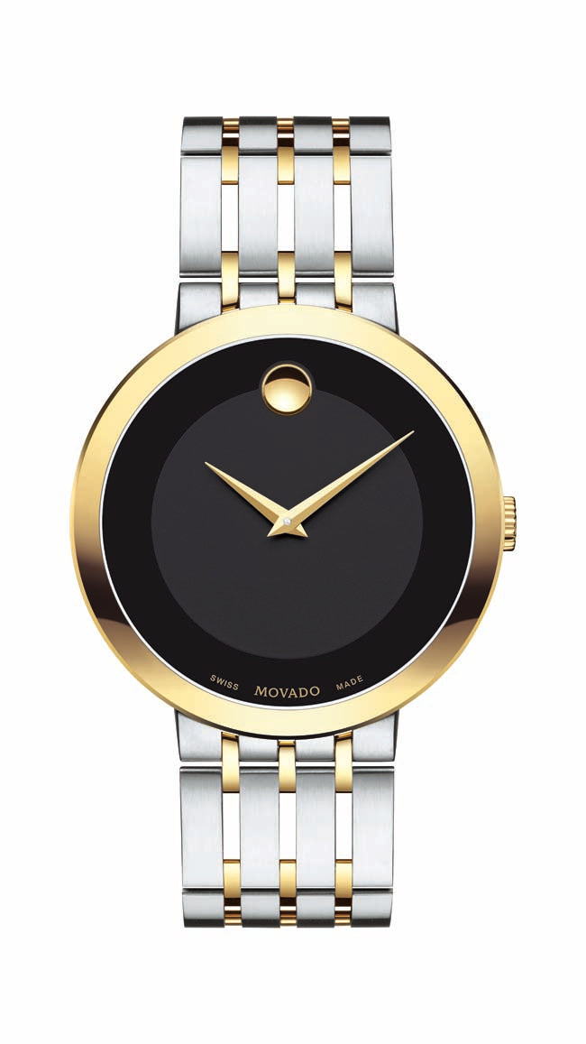 Movado Esperanza Gents, Stainless Steel & YG PVD Open Link Bracelet w/ Black Dial