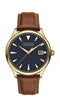Movado Heritage Mens, Yellow Gold Plated Stainless Steel Case, Navy Dial, Cognac Leather Strap