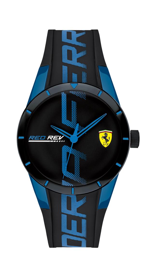 Scuderia Ferrari Red Rev Gents, Black TR90 Case, Black Dial, Black Silicone Strap with Blue Details