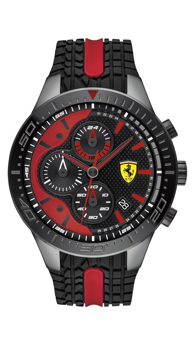 Scuderia Ferrari Pilota Gents, Black IP Case, Black Dial, Black Silicone Strap with Red Detail