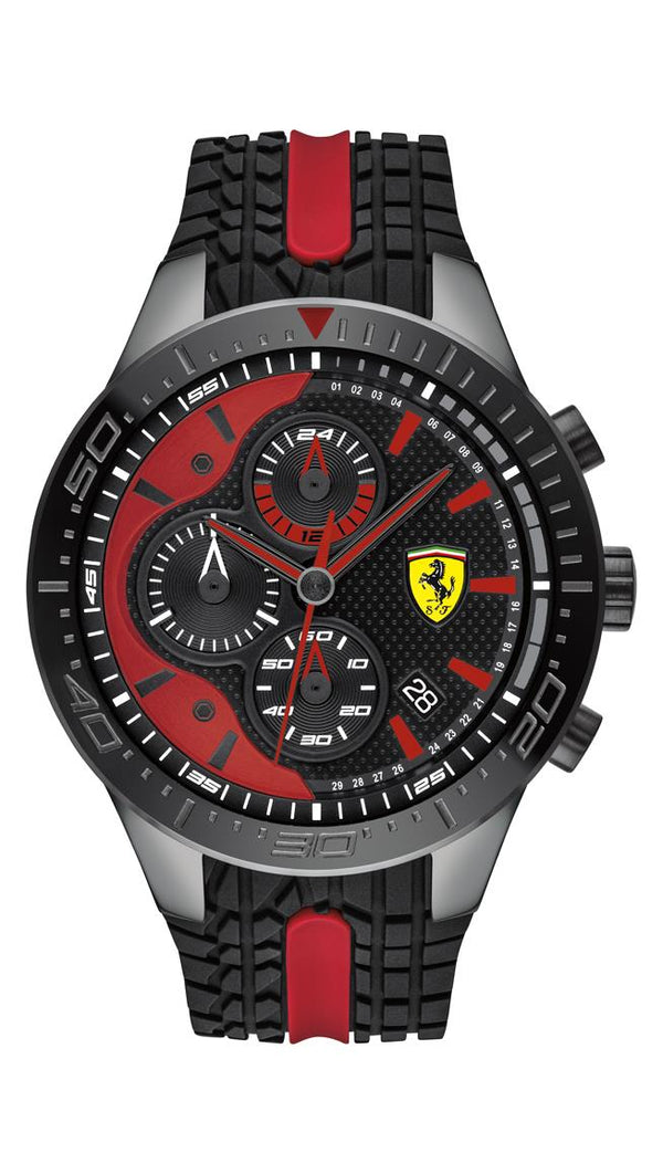 Scuderia Ferrari Pilota Gents, Black IP Case, Black Dial, Black Silicone Strap with Red Detail