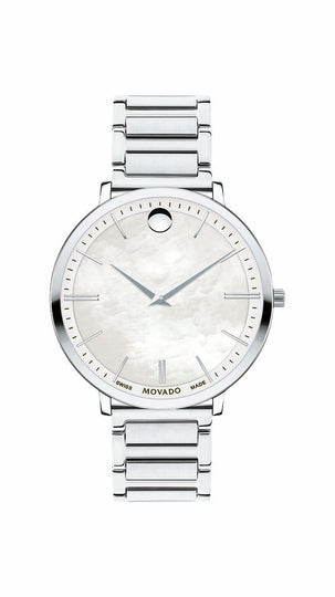 Movado Ultra Slim Ladies, Stainless Steel Case & Bracelet, MOP Dial