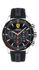 Scuderia Ferrari Pilota Gents, Black IP Bezel, Black Dial, Black Silicone Strap