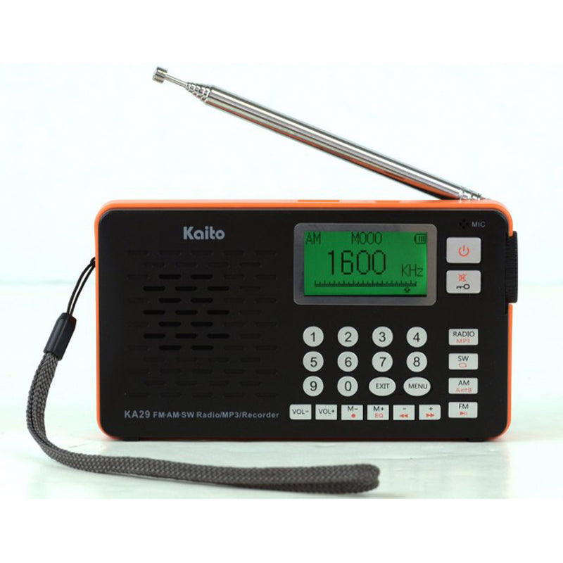 Digital AM/FM/Shortwave Radio/MP3 Player/Recorder, Clock & Alarm, Backlit LCD Display--Black