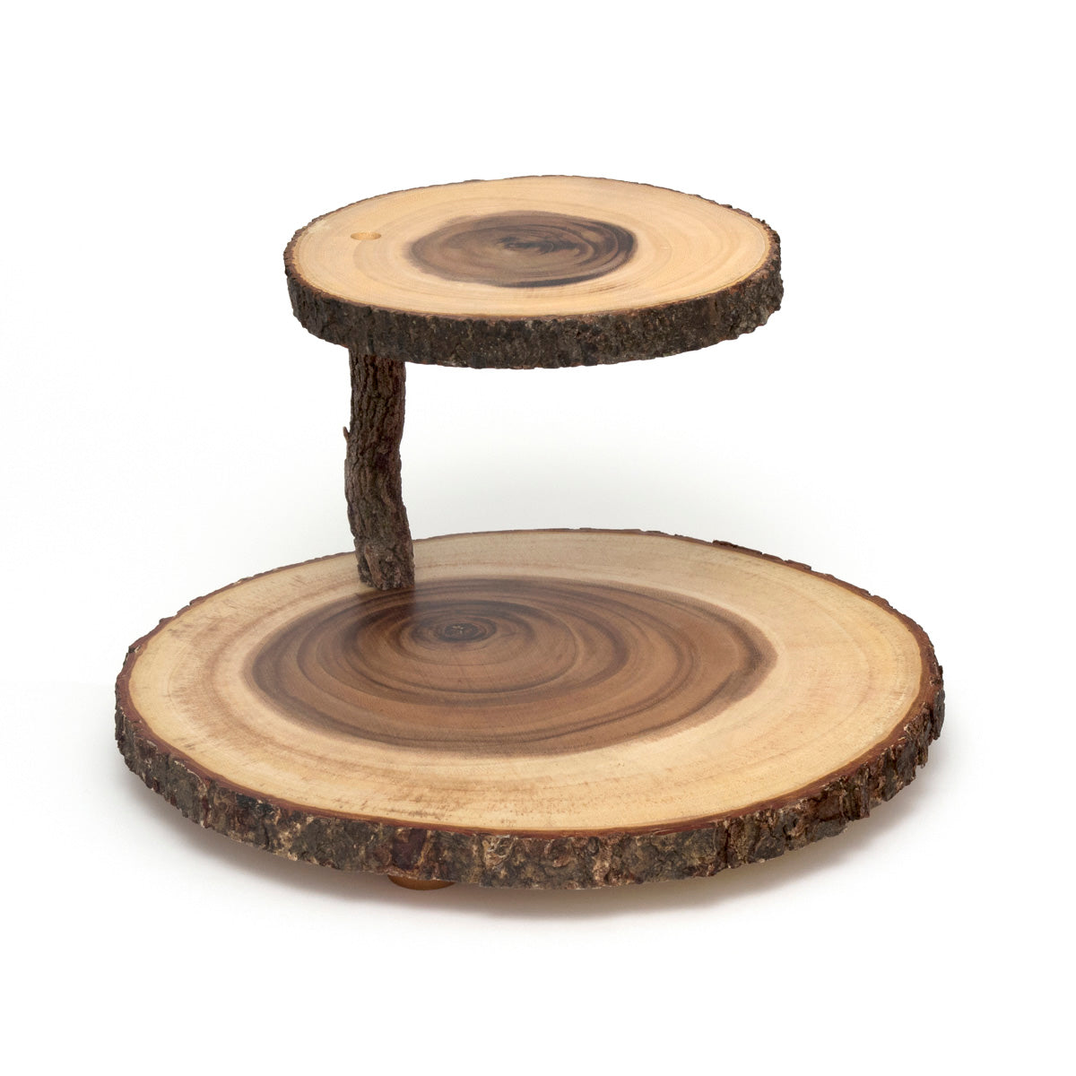 Two Tier Acacia Slab Server wth Bark Post