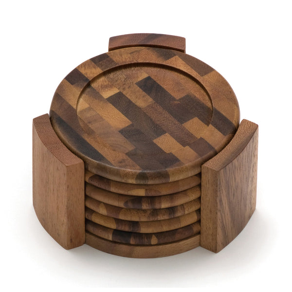 Acacia Coaster Set of 6 with End Grain Stand
