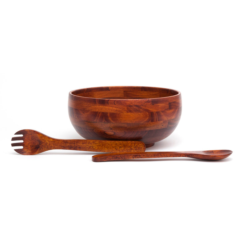 Cherry Finish 3pc Rice Bowl Set with 13" Servers